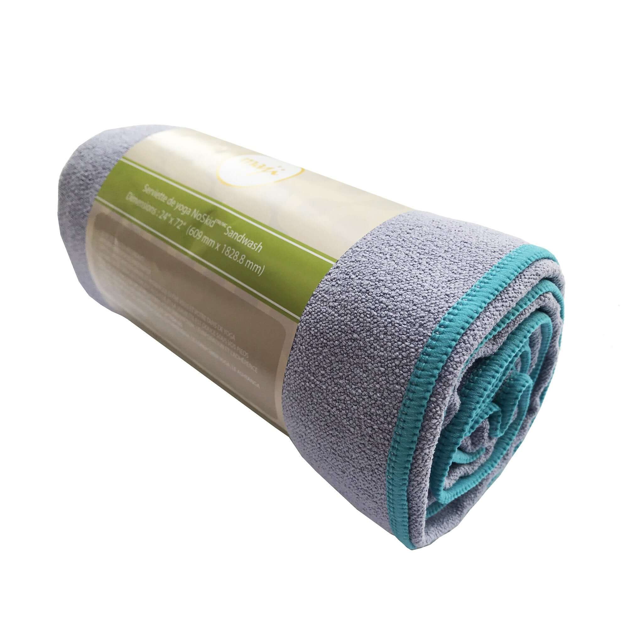 NoSkid Sand-Washed Yoga Mat Towel in various colors, showcasing its soft suede-like texture and slip-resistant surface.